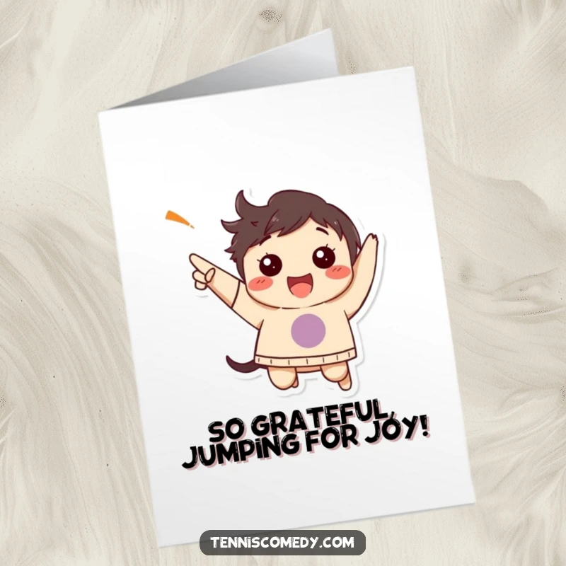 Funny Free Printable Thank You Card: A character leaps joyfully, celebrating a point with a happy jump, conveying heartfelt thanks in a fun, downloadable way.