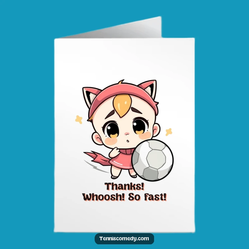 Free Printable Thank You Card: Confused Tennis Character Ball Greeting Downloadable Gift