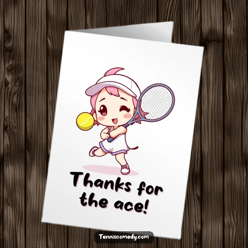 Funny Free Printable Thank You Card: Tennis player in action, about to hit a ball, a powerful thank you message.