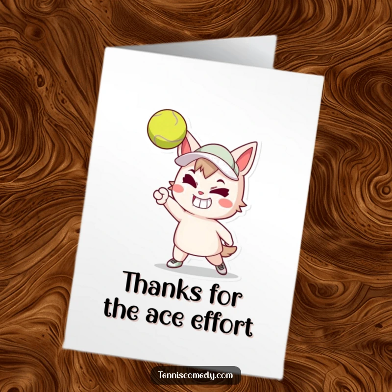 Funny Free Printable Thank You Card: Tennis Character Serving Ball Vigorously - Thanks for the Awesome Effort!