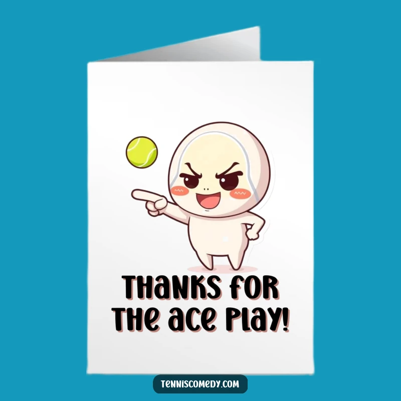 Free Printable Thank You Card: Tennis Character, Mischievous Grin, Downloadable Appreciation Gift