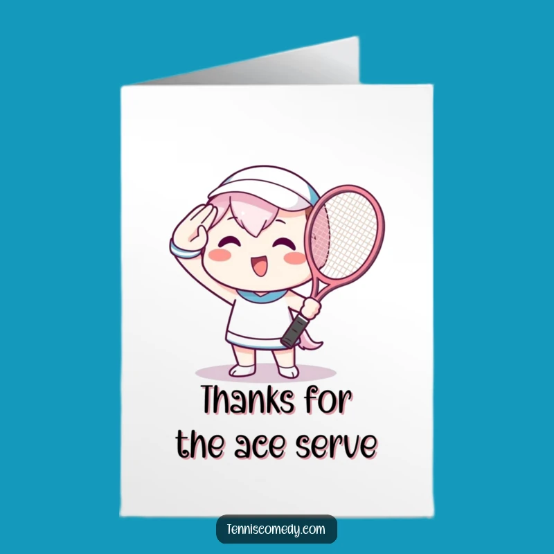 Free Printable Kawaii Tennis Thank You Card: Grateful Champ, Funny Downloadable Gift