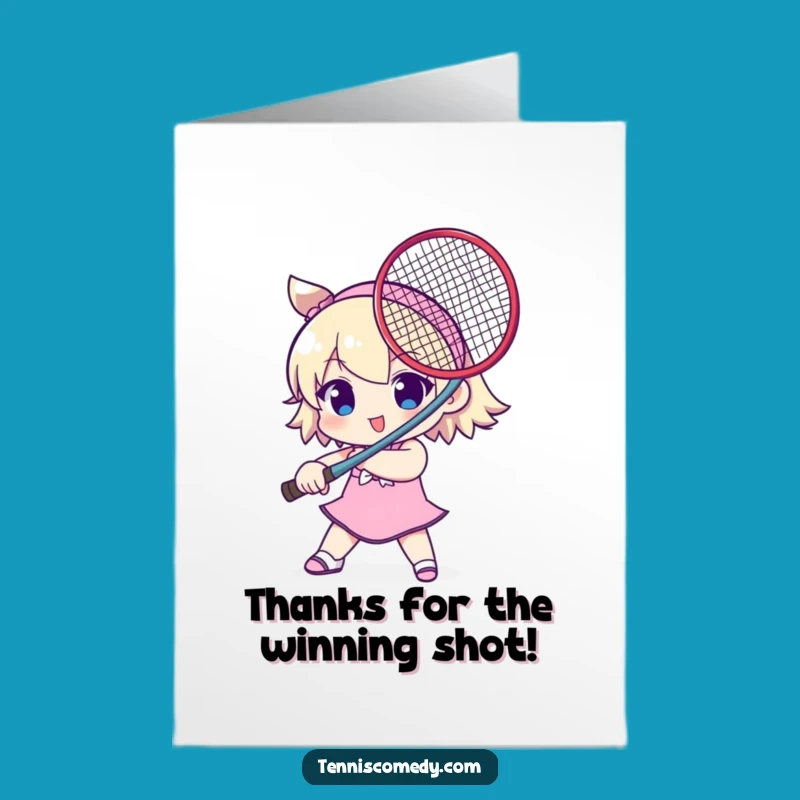 Free Printable Thank You Card: Playful Tennis Character Sword Gratitude Downloadable Gift