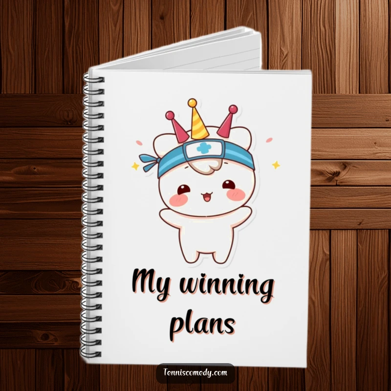 Funny notebook with a kawaii tennis player wearing a sweatband, ready to jot down celebrated ideas.