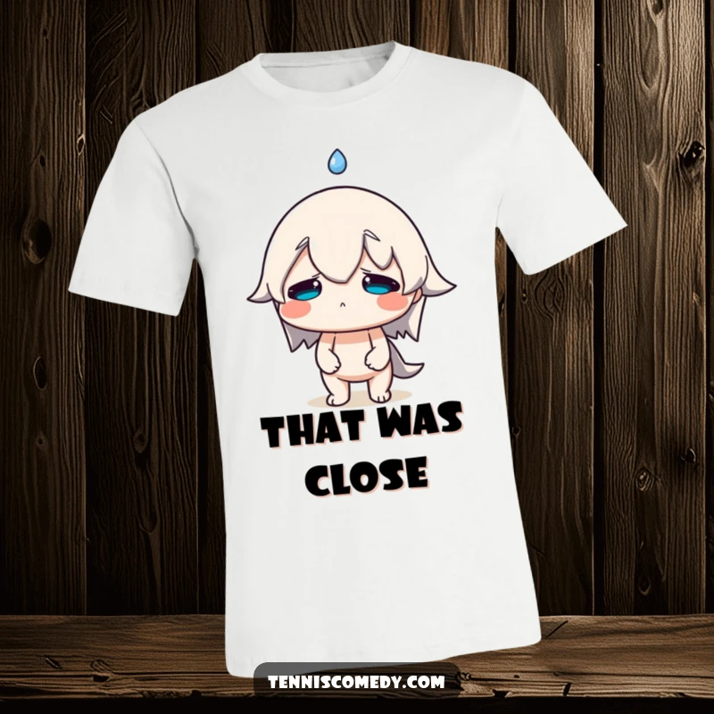 Funny T-Shirt showing a character with a comically large sweat drop flying from its brow, symbolizing intense effort and relatable stress.