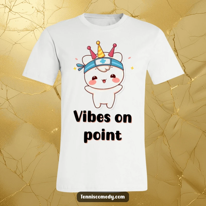 Funny t-shirt featuring a kawaii tennis player in a tiny sweatband, captured mid-celebration with pure joy and pride.