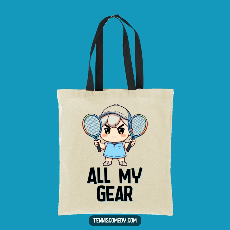 Funny Kawaii Tennis Tote Bag - Determined Racquet Holder Fun Gift